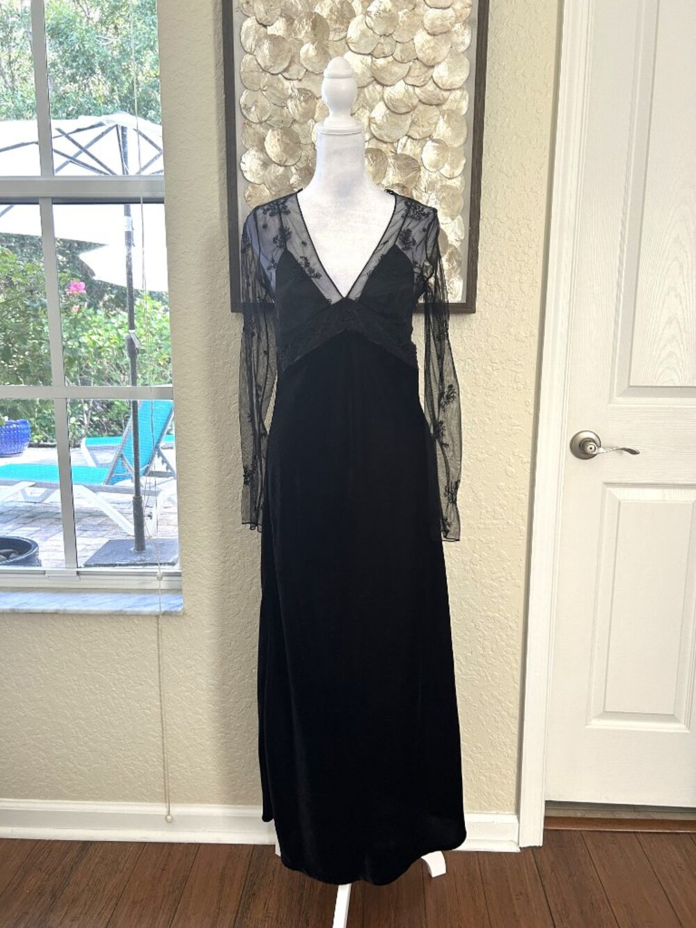 Zara Black Mesh & Velvet Maxi Dress